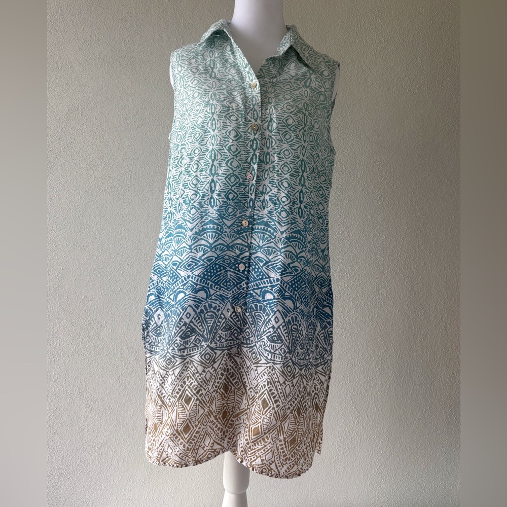 Chico’s Linen Small Sleeveless Button Tunic Dress Swim Coverup Resortwear Casual